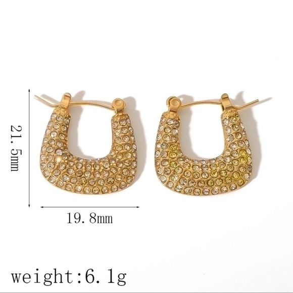 Elegant Lady Geometric Inlay Stainless Steel Zircon 18K  ,Gold Plated Ear Studs. - Picture 3 of 4